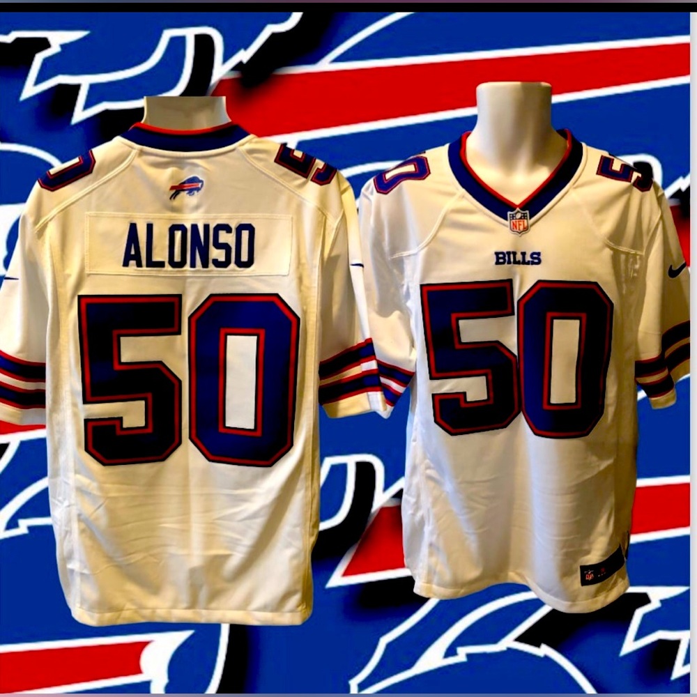 Buffalo Bills Mafia KIKO ALONSO #50 Mens L Large White Sewn Jersey NWT MSRP $150